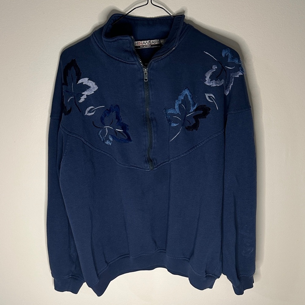 Navy Floral Cowl Neck Sweater
